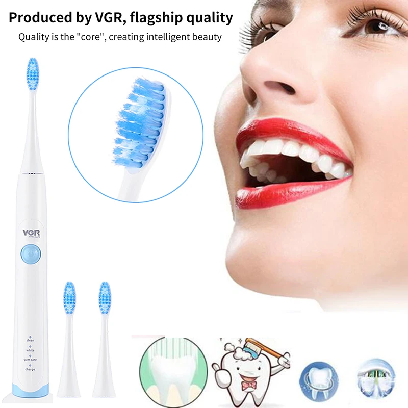 

VGR Electric Toothbrush V-801 Waterproof Automatic Sonic ToothBrush Models with 2 Brush Heads