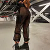 Special Offers Sexy Pants Outfits See-Through Mesh Pocket-Side Summer Trousers Streetwear Women High-Waist 4000917374042