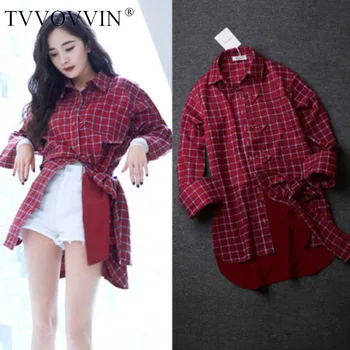

TVVOVVIN 2020 Spring New Single-breasted Loose Retro Plaid Dress GirlFemale Casual Streetwear Button Full A034
