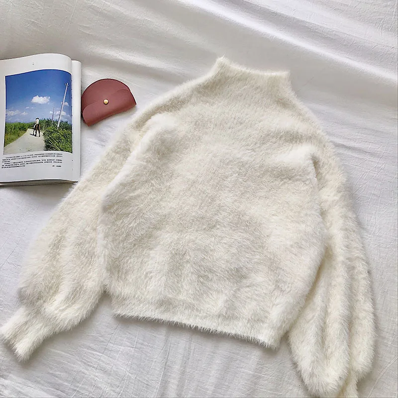 white Neploe шикарный пуловер с воротником под горло, имитация водного бархата, свитер, прочный фонарь, длинный рукав, теплая женская зимняя одежда 48082 - Цвет: white