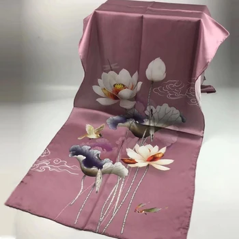

Women's 100% Pure Silk Long Shawl Wraps Digital Inkjet Printing Hand Roll-hemmed Capes Nourishes Skin Protect Spine 170*52cm