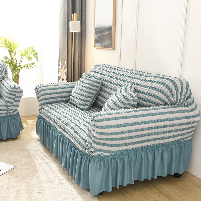 Льняной ткани для диванов однотонные носки с рельефными полосками юбка для диванов для Гостиная эластичный чехол для дивана чехол 1/2/3/4 местный - Цвет: style5