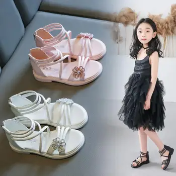 

Girls Zip Sandals Summer Cute Flower Roman Sandals Pearl Open-toe Kids Girls Beach Sandal Kids Shoes