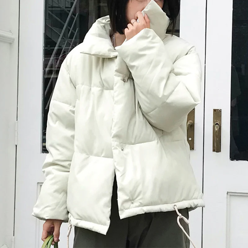 

Women's Winter Loose Parkas Jacket Stand Single Breasted Down Cotton Coat Jackets Female 2019 Autumn Fashion Casual Overcoat
