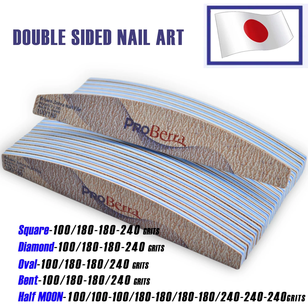 ProBerra Japan wholesale Zebra Brown 20pcs nail file Half Moon Sandpaper Nails Sanding For manicure Tools