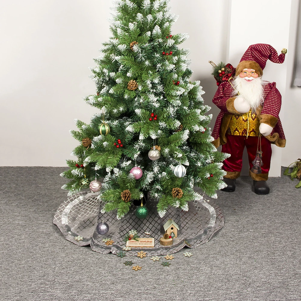

1pc 90cm New Year Large Sized Christmas Tree Skirt sliver Lattice Design Xmas Tree Apron Holiday Decorations Ornaments