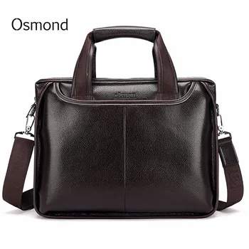 

Osmond Genuine Leather Men Briefcase Casual Business Man Shoulder Crossbody Bags Large Capacity Travel Black Messenger Bags New