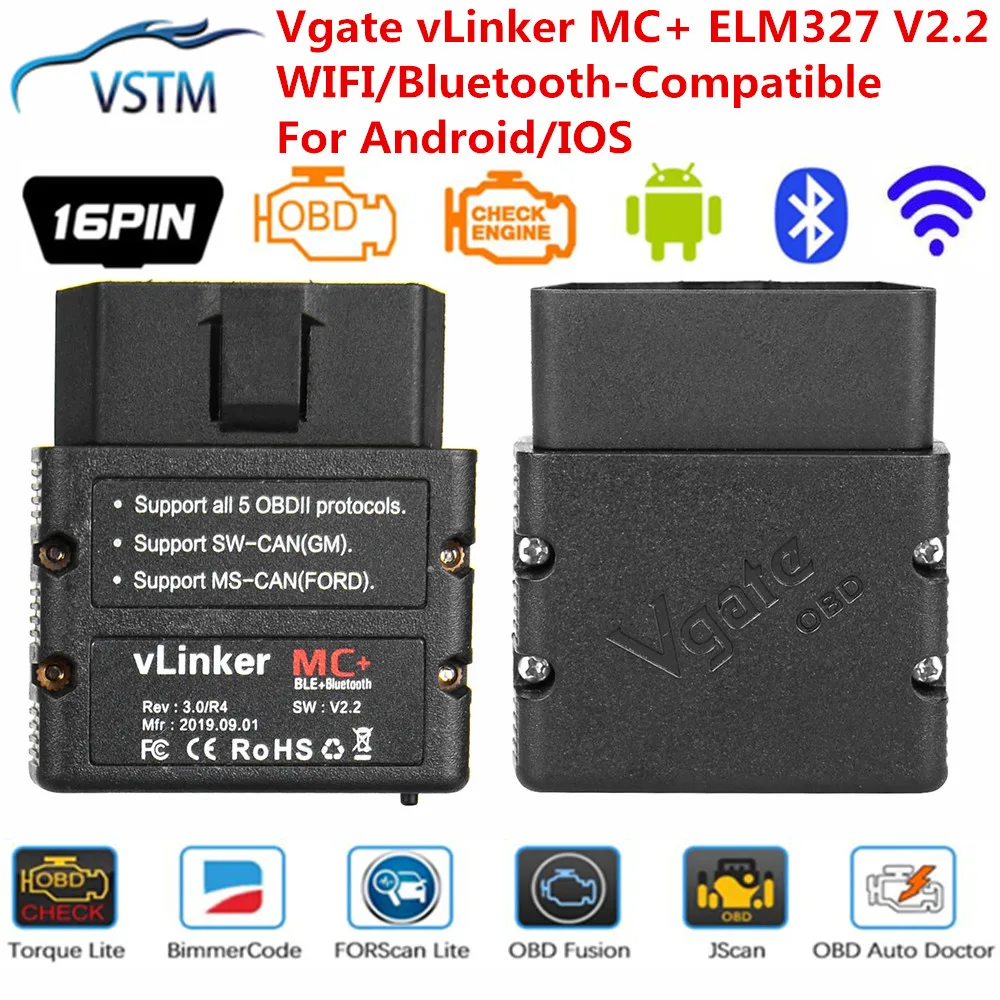 Диагностический сканер Vgate vLinker MC + ELM327 прибор для диагностики автомобиля OBD2 Bluetooth