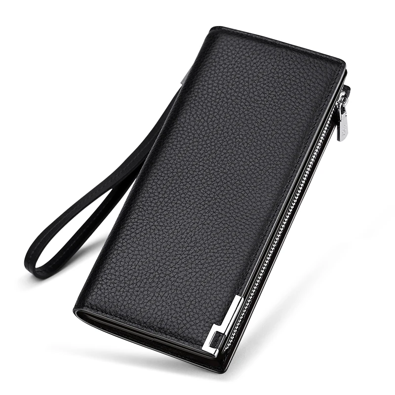 Genuine Leather Clutch Bag Wallet Long Men Phone Purse Business Card Holder Zipper&Hasp High Quality Brand Large capacity 2020 4