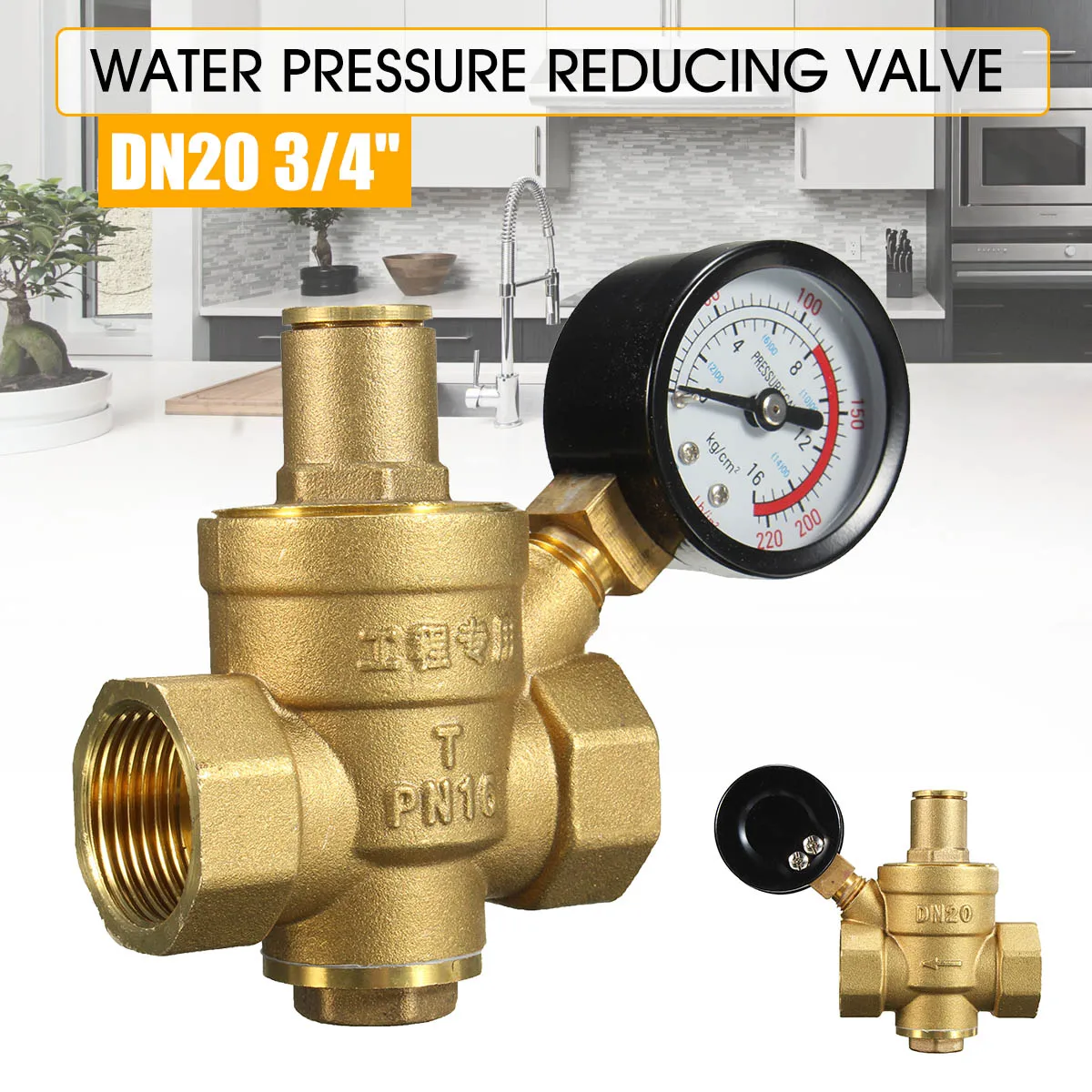 Régulateur de pression d/'eau en laiton DN25 32mm//1.26In Valve de réduction de pression d/'eau réglable avec manomètre