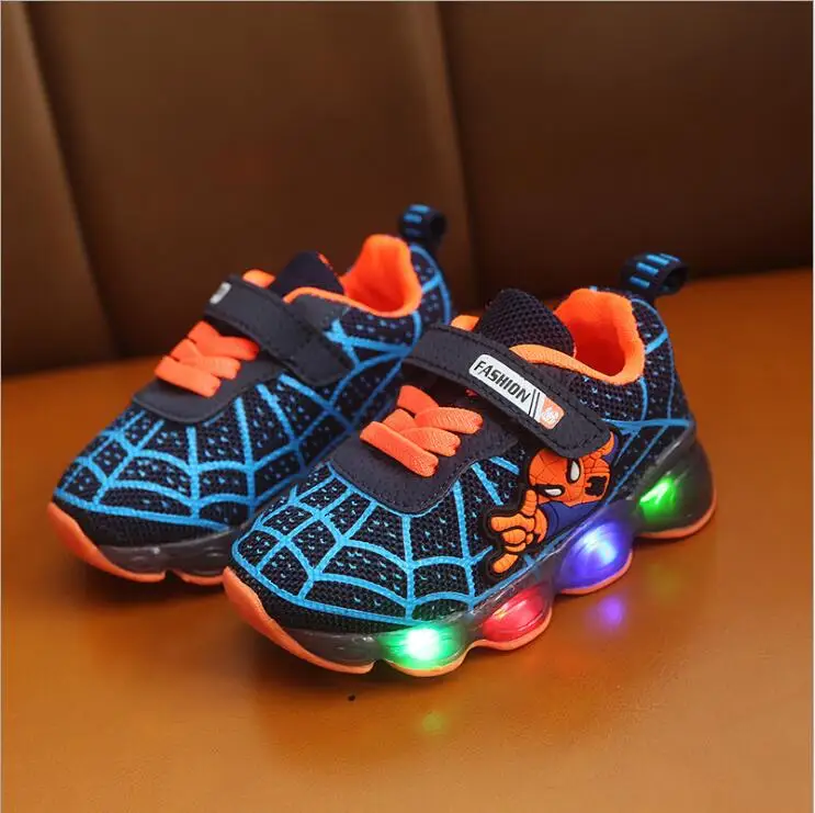 

Kids Toddler Led Glowing Sneakers Children Hook Loop Fashion Luminous Shoes For Girls Boys Spider man Children's Shoes