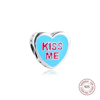 

2020 New Fit Pandora Bracelet 925 Sterling Silver Candy Hearts Kiss ME Charms Beads for Women Fashion Jewelry Making kralen