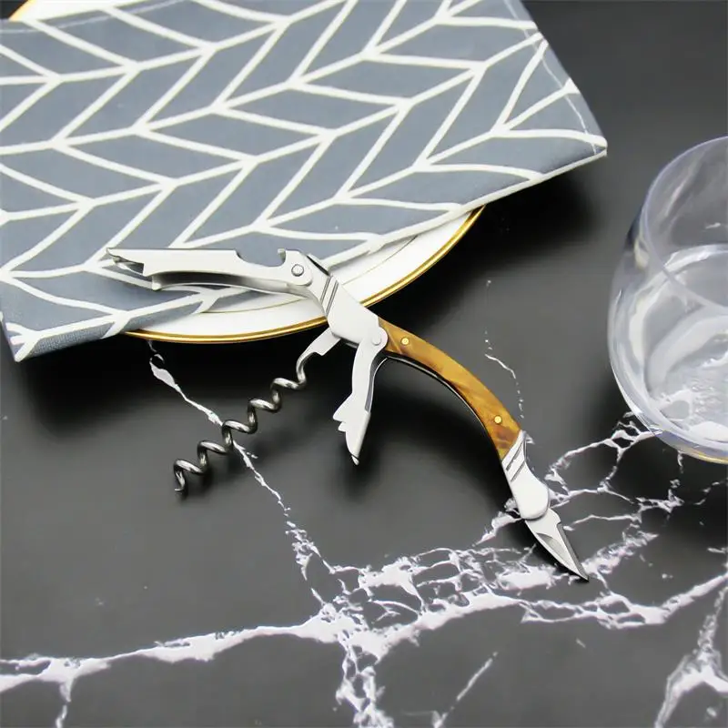 

Laguiole Stainless steel Wine Opener Corkscrew Olive Wood Handle Beer Can Bottle Openers Professional Wine Accessories Black