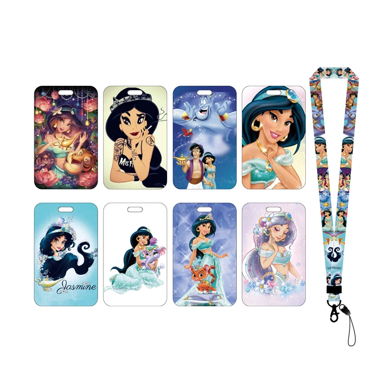 Disney Jasmine Aladdin Women's Name Card Covers ID Card Holder Students Bus  Card Case Lanyard Visit Door Identity Badge