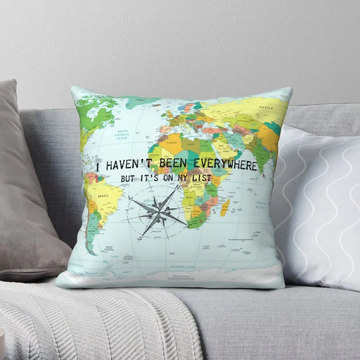 

I Haven't Been But It's On My List Travel Pillowcase Polyester Linen Velvet Zip Decor Throw Pillow Case Sofa Seater Cushion