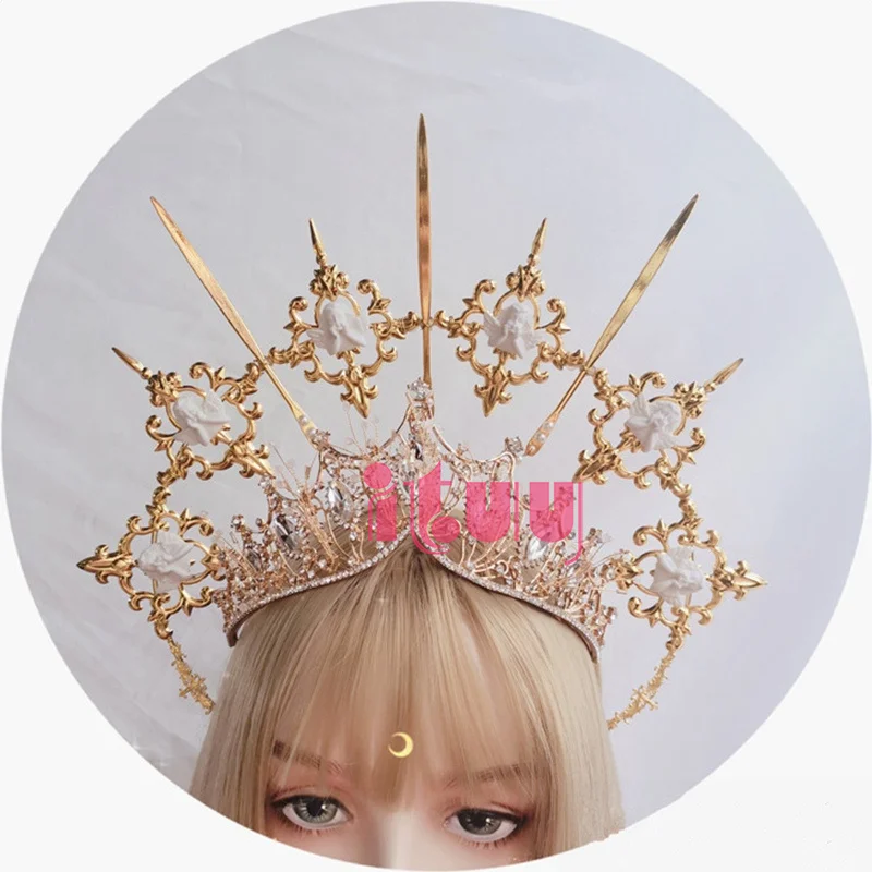ITUY Lolita Vintage Kc Headband Angel Gold Halo Goddess Headpiece Virgin Mary Bride Crown Bead Chain Baroque Tiara Headwear -Zentai shop online H468de61c2a5c49789e351b7f969746d7w.jpg