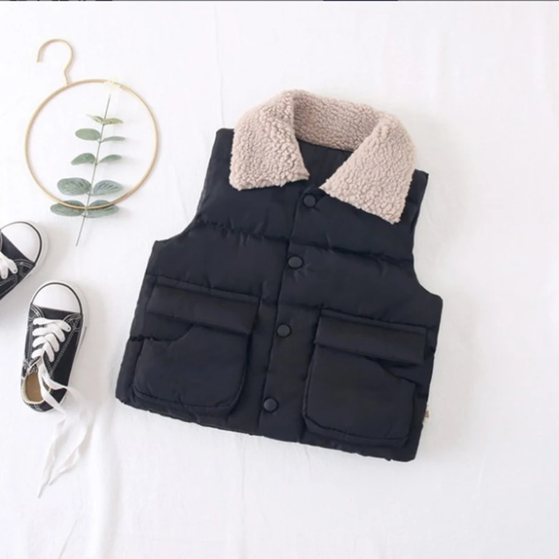Children's Down Cotton Vest Winter New Male Baby Padded Vest Wear Outside Girl Lapel Cotton Coat Sleeveless