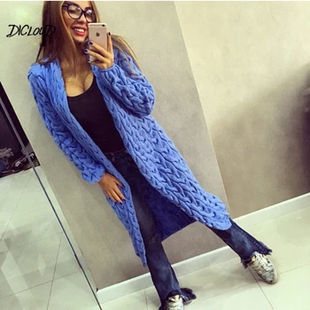 

DICLOUD Winter Women's Knitted Crochet Sweater 2019 Long Thick Twisted Cardigan Feminino Jacket Warm Loose Ladies Coat Tops