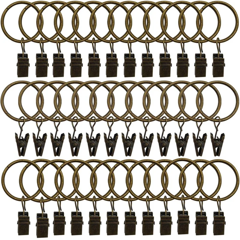 

36 Pack Rings Curtain Clips Strong Metal Decorative Drapery Window Curtain Ring with Clip Rustproof Vintage 1.26 Inch Interior D