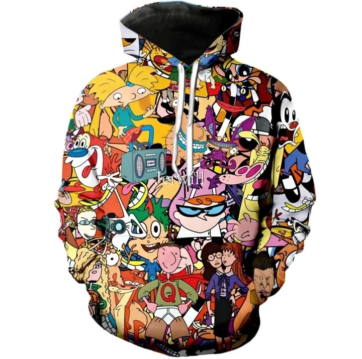 90s 3d Cartoon Hoodies Men Women 