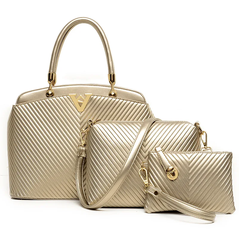

2017 New Style Europe And America Luxury V Pattern Trend Shoulder Picture-in-Hand-Style Oblique Three-piece Set WOMEN'S Bag