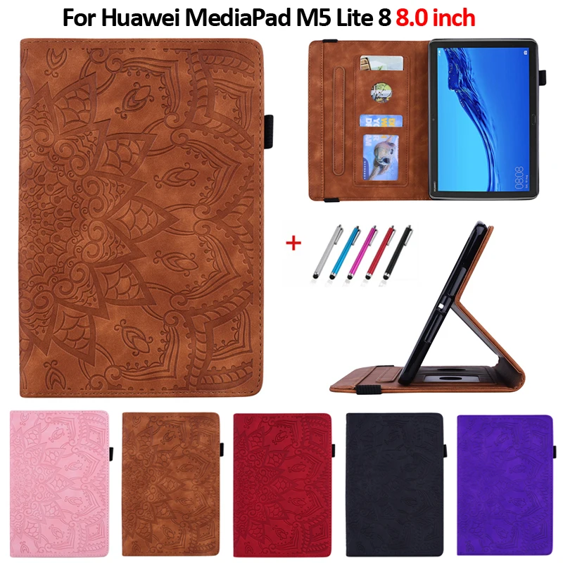 Per Huawei Mediapad M5 Lite 8.0 Jdn2-Al00/W09 Cassa Del Fiore 3D Rilievo Della Copertura Del Cuoio Tablet Funda Per Huawei Mediapad M5 Lite 8