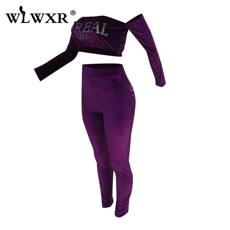WLWXR Женский комплект 2 шт. костюм с буквенным принтом Клубная одежда с открытой спиной укороченный топ с длинным рукавом и брюки женский Дамский комплект