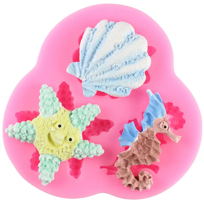 DIY Lovely Shell Starfish Conch Sea Silicone Mold Fish Mermaid Tail Fondant Cake Decorating Tools Candy Clay Chocolate Moulds