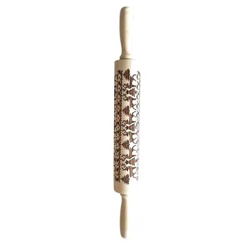 

Christmas Snowflake Elk Wooden Rolling Pin Embossing Baking Cookies Noodle Biscuit Fondant Cake Dough Patterned Roller
