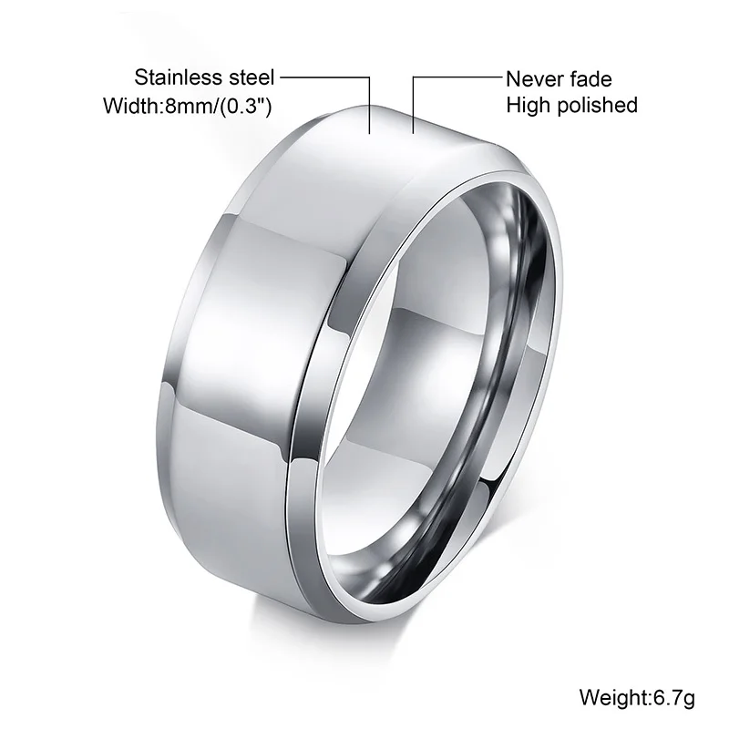 Vnox 6/8mm Plain Ring for Men, Glossy Stainless Steel Basic Wedding Band, Casual Classic Simple Boy Finger Jewelry #6 -#13 5