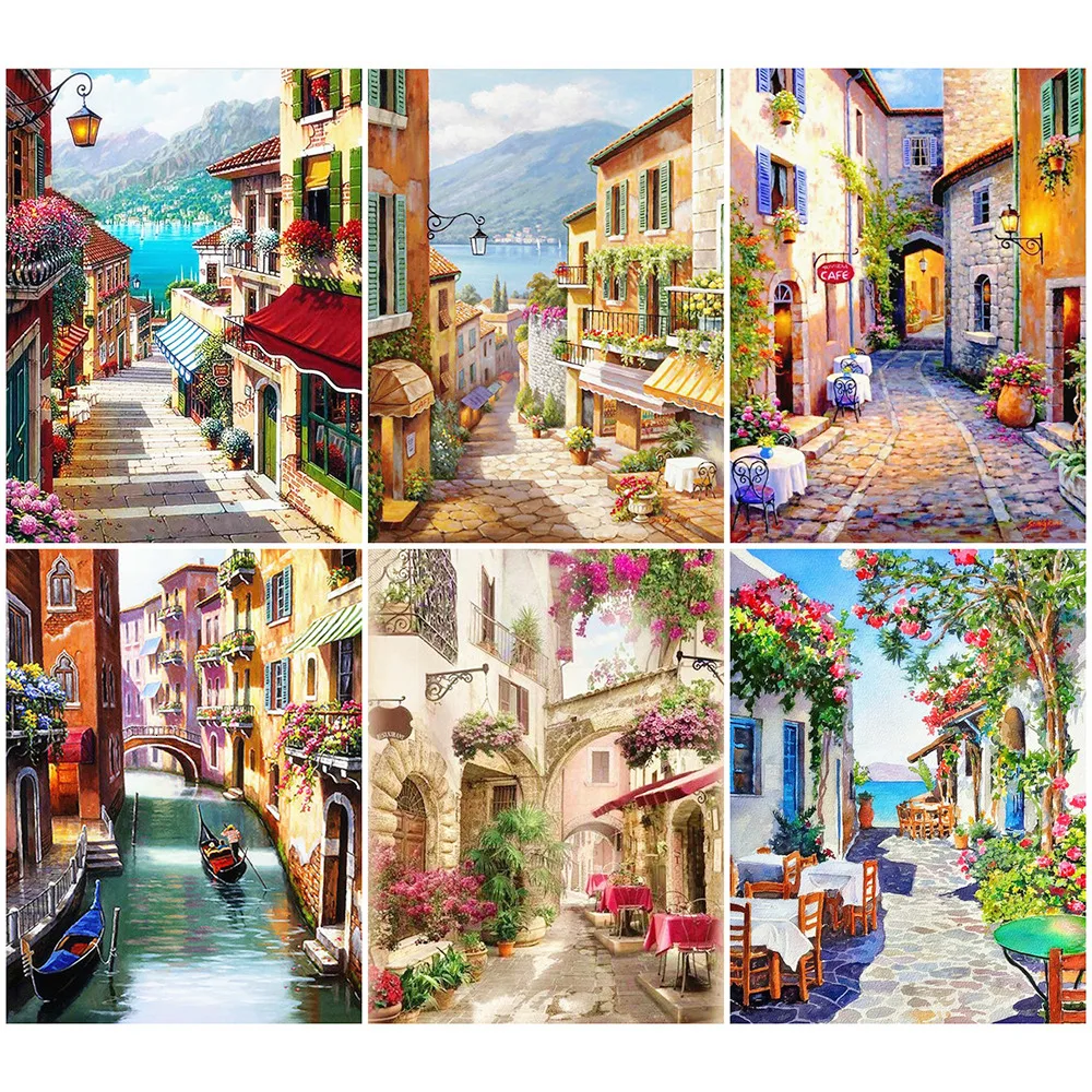 5D DIY Diamond Painting Full Square/Round Drill Embroidery Landscape Street Scenery Cross Stitch Home Decoration | Дом и сад