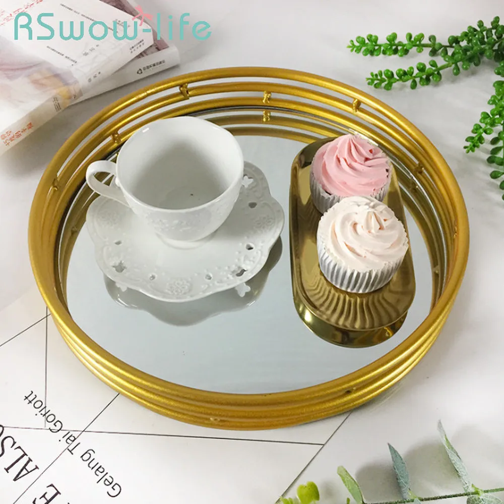 

30*20*5cm Gold Mirror Metal Tray Creative Home Decoration Ornaments Red Wine Cake Storage Trays Serving Tray For Home Storage