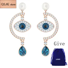 Высокое качество SWA голубой циркон двойной цвет розовое золото серьги