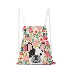 Portable Women's Drawstring Backpack Floral and Animal Printed Women's Travel Backpack Waterproof Foldable Shopping Bag