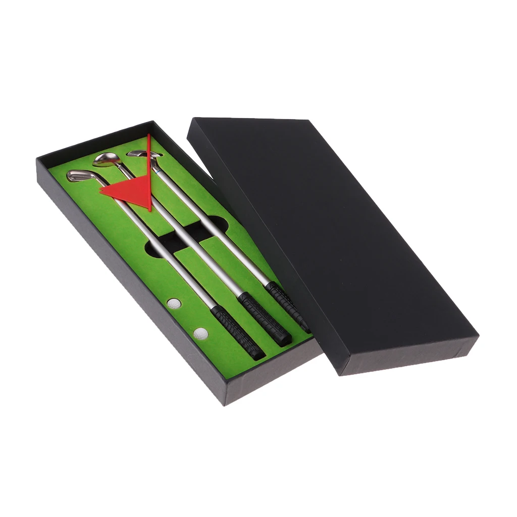 

Golf Pen Set Mini Desktop Golf Ball Pen Gift Set with Putting Green Flag 2 Balls Clubs Models Ballpoint Pens Storage Case