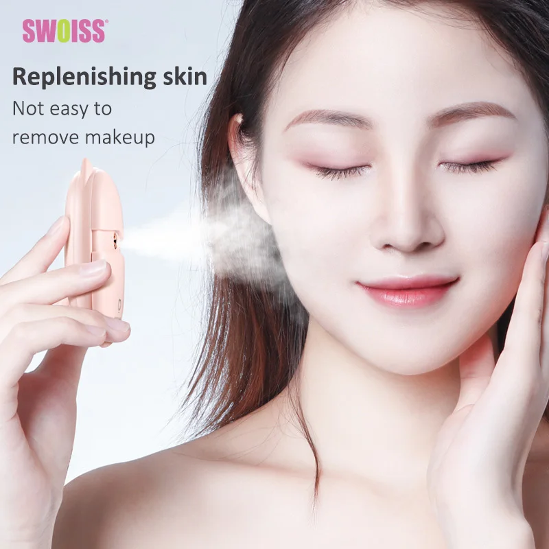 

SWOISS Mini Handheld Portable Nano Spray Facial Beauty Humidifier Spray Cute Water Mister Nebulizer Meter Face Steamer Machine