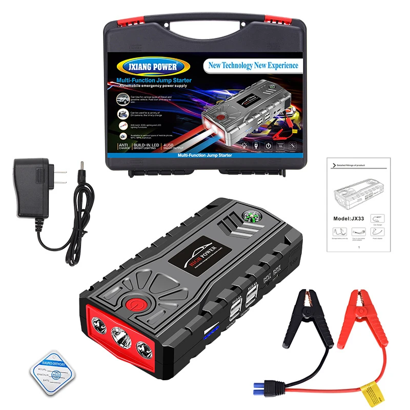 Multi-functional Car Battery Jump Starter 28000mAh Portable Charger Power  Bank for Cell Phone, 4 USB Ports, LED Flashlight, Emergency 12V Auto Power