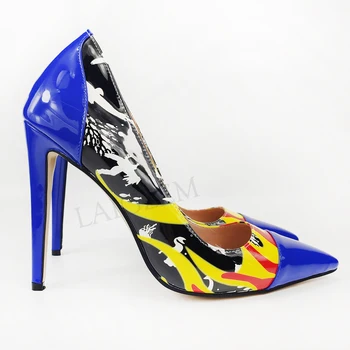 

LAIGZEM Fire Patchwork Women Heels Slip on Heels Party Pumps Party Show Shoes Woman Tacones Zapatos Mujer Large Size 45 46 47