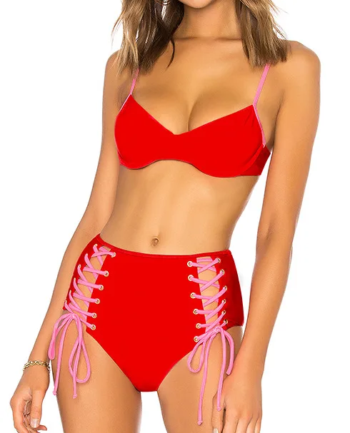 Бикини 2019 женский кружевной купальник сексуальный красный модный пуш-ап s бандаж