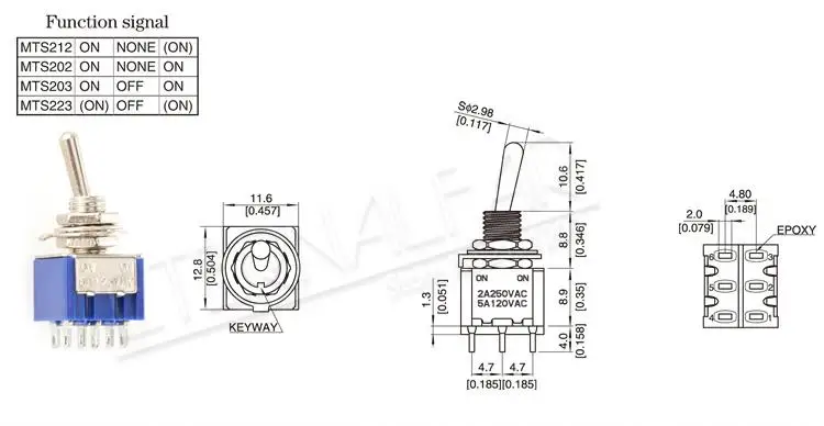 SPDT DPDT сброс запирающий переключатель MTS-102 5A 6A 125V 3A 250 AC Mini 3 6PIN ON-OFF-ON кулисный переключатель фары двигатели