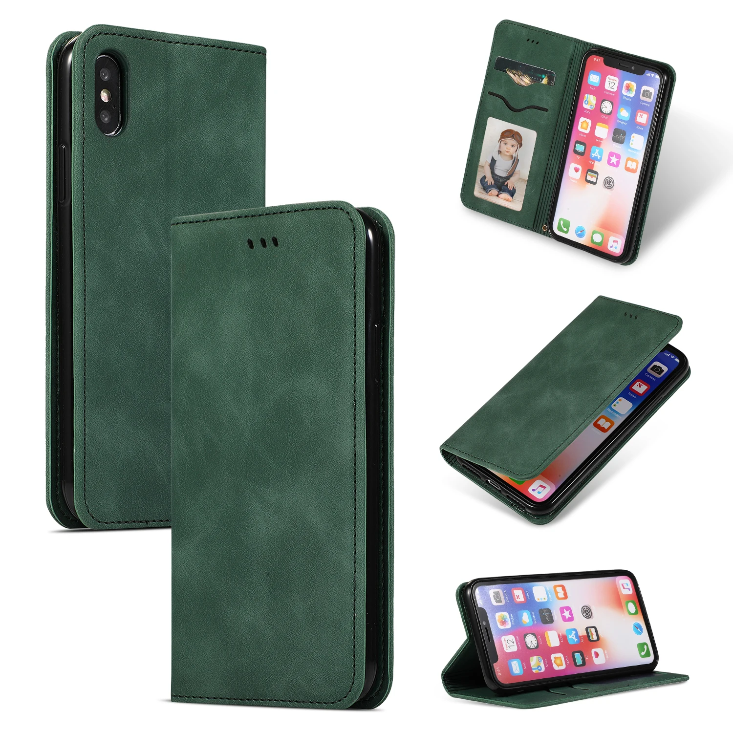 Green Роскошный флип-чехол для Iphone Xr Xs 11 pro Max X 8 7 6 6s Plus, мягкий кожаный силиконовый магнитный держатель для карт, кошелек, подставка, чехол-книжка - Цвет: Green