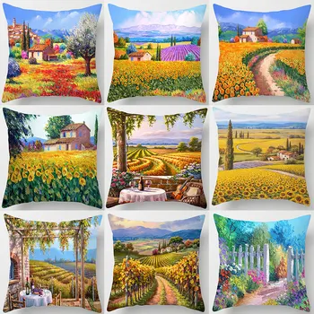 

Hot Sale American Countryside Gardens Scenery Pillowcase Art Oil Painting Beautiful Tale Cushion Cover Sofa Throw Pillow Case