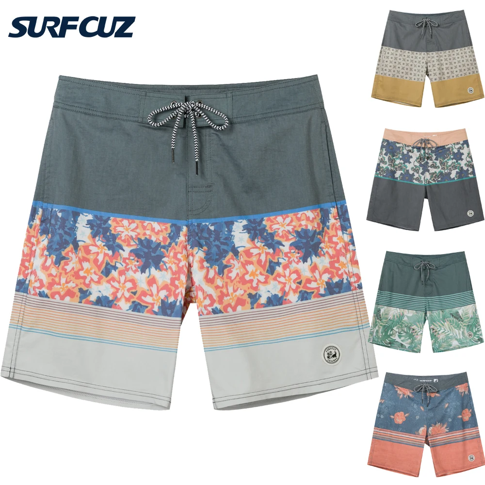 SURFCUZ Men's Vintage Board Shorts 2-way-stretch Retro Swim Short Lightweight Beachwear Swimwear Male Surfing Beach Boardshorts