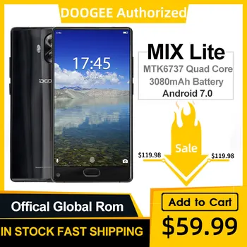 

Original DOOGEE MIX Lite Smartphone Dual Camera 5.2'' MTK6737 Quad Core 2GB+16GB Android 7.0 3080mAh Fingerprint Mobile Phones