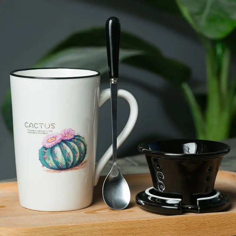 Creative Ceramic Cup Cactus Large Capacity Mug Couple Filter Breakfast Cups and Mugs Travel Coffee | Дом и сад