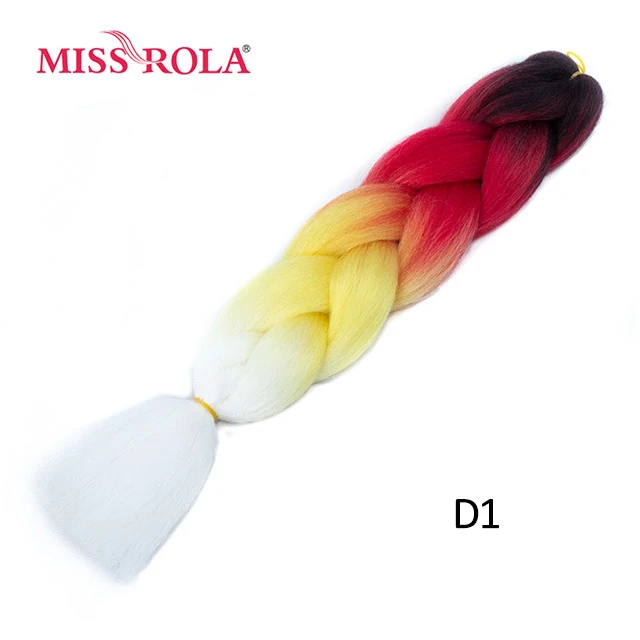 Miss Rola Synthetic Support Wholesale 100g 24 Inch Jumbo BraidsPink Green Yellow High Temperature Fiber Ombre Hair Extensions D1