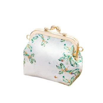 

Japanese Traditional Kimono Style Flora Carne Printed Handbags Women Girls Asian Chinese Elegant Hanfu Metal Frame Crossbody Bag