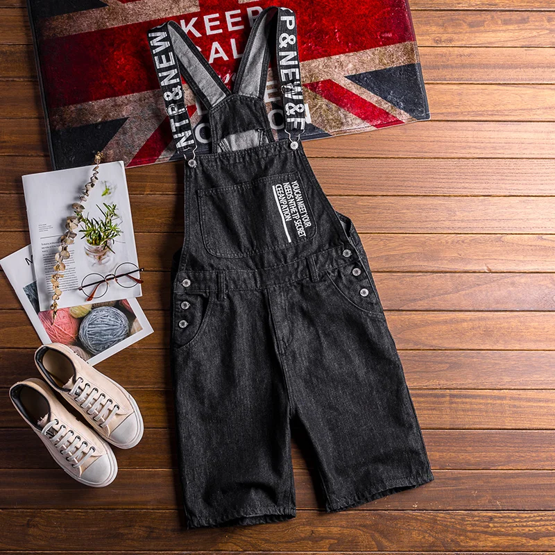 Mens Slim Fit Skinny Bib Overalls Fashion Casual Denim Short