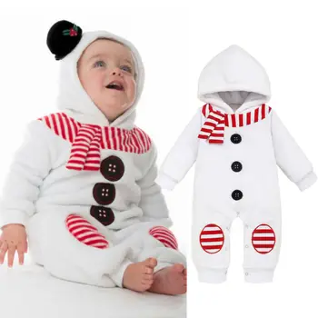 

CANIS Autumn Winter Christmas Kid Baby Boy Girl Clothes Long Sleeve Fleece Snowman Romper Outfit