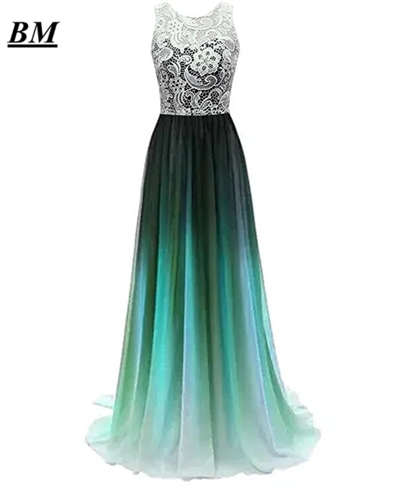

Sexy A-line Ombre Lace Prom Dresses 2019 Chiffon Beading Long Gradient Formal Evening Dress Party Gown Vestidos De Gala BM18